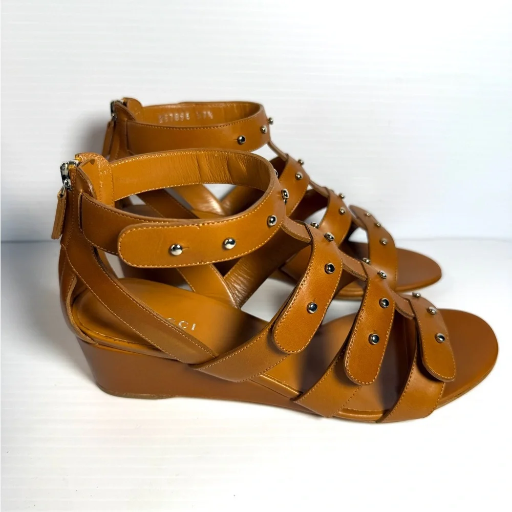 Gucci Gladiator Brown Leather Sandal Shows Size EU 37.5 or 7.5 NWT - Picture 4 of 16